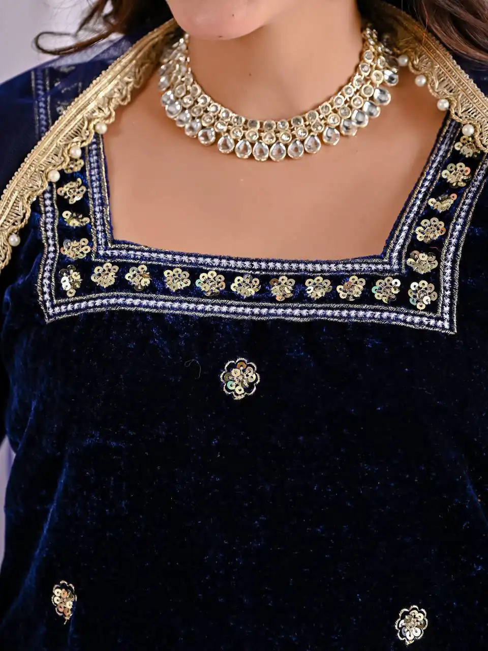 MD 3072 Navy Blue Viscose Velvet Salwar Suit with Embroidery Work & Lace Work. Grab it for ₹2399. Delivery 4-6 Working Days. Shop now. | Jump Suits, Straight Suits, Casual Suits, Creative suits, Designer Suits, Palazzo Suits, Party Wear Suits, Patiala Suits, Salwar suit