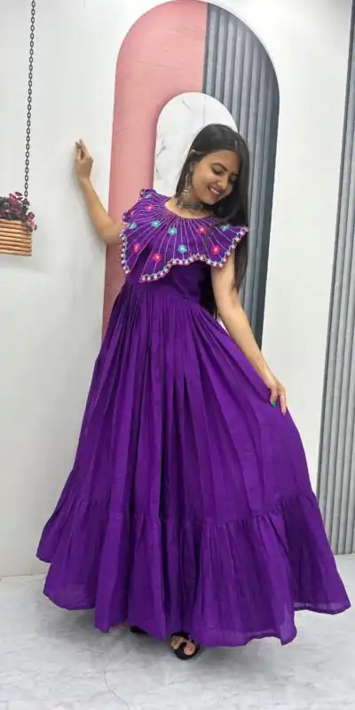 PC 571 Purple Roman Silk Gown with Mirror Work & Embroidery Work. Special Price ₹2099. Delivery 4-6 Working Days. Shop now. | Bollywood Gowns, Creative Gowns, Designer Gowns, Embroidered Gowns, Gowns, Party Wear Gowns