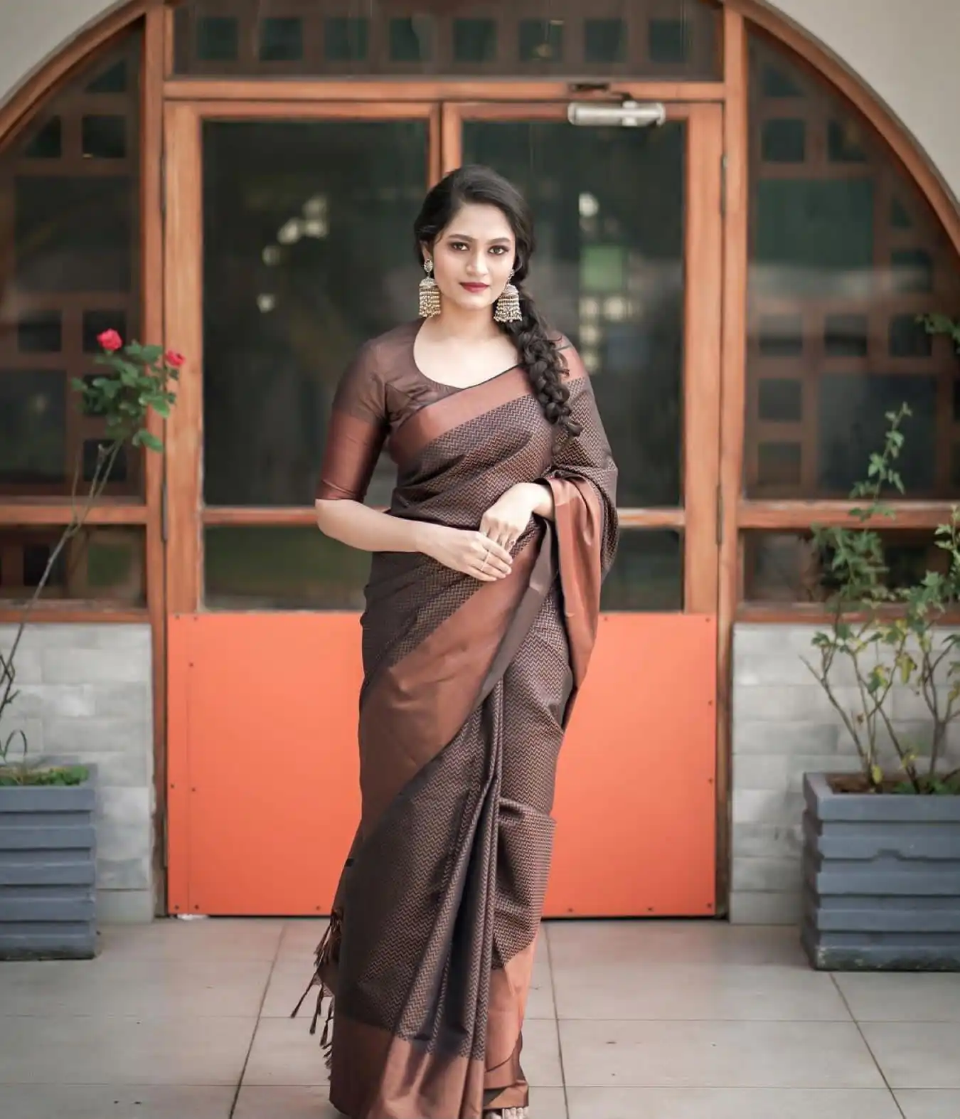 KP 3094 Brown Soft Lichi Jacquard Work Saree for Wedding, Party, Cultural Events, Traditional Day, Pooja . Grab it for ₹1549. Delivery 4-6 Working Day | Bollywood Sarees, Creative Sarees, Designer Sarees, Embroidered Sarees, Ethnic Saree, Modern Digital sarees, Party Wear Sarees, Sarees