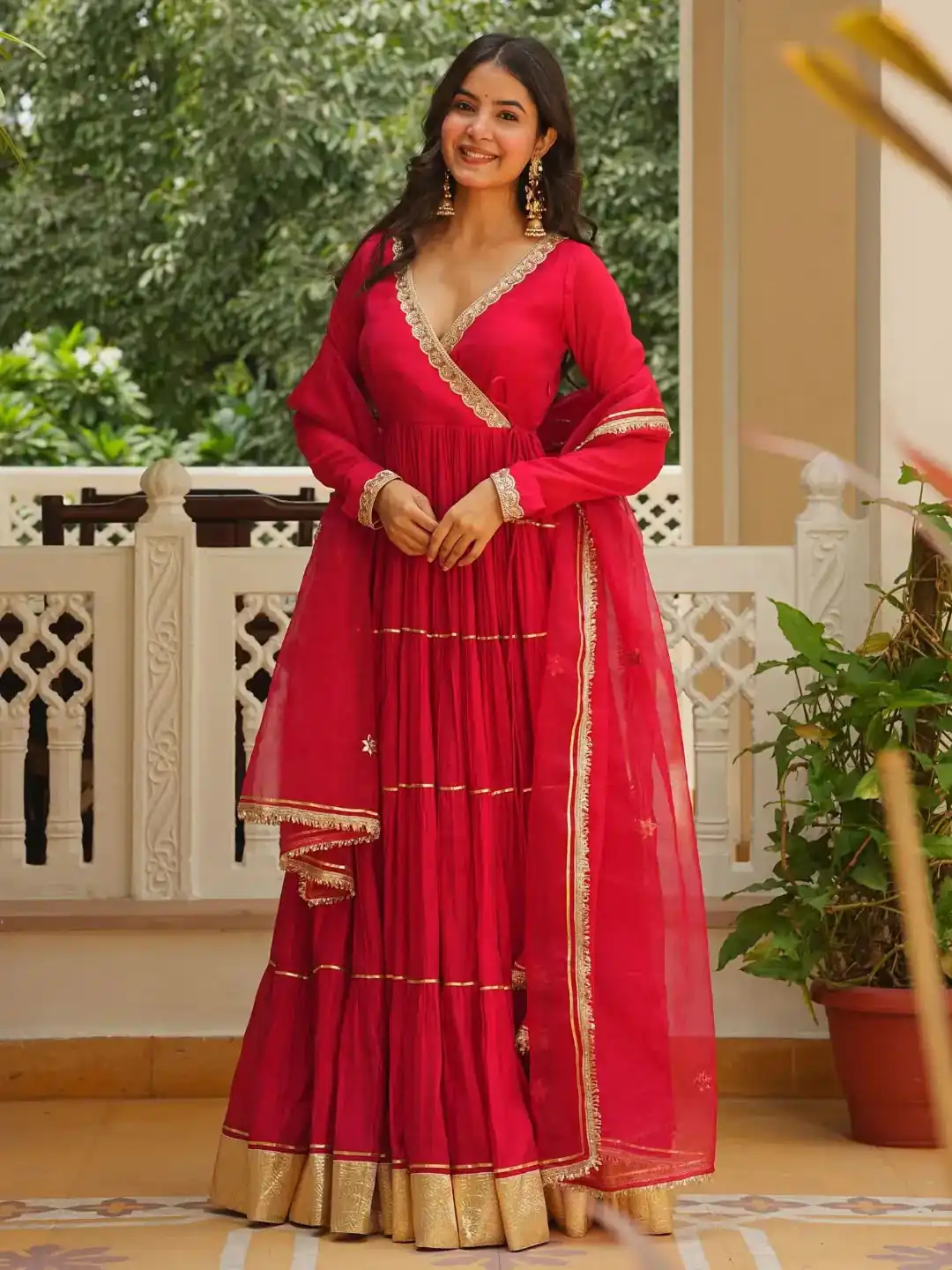LG 2154 Red Georgette Digital Print Work Gown for Wedding, Party, Cultural Events, Traditional Day, Pooja . Grab it for ₹2399. Delivery 4-6 Working Day | Bollywood Gowns, Creative Gowns, Designer Gowns, Embroidered Gowns, Gowns, Party Wear Gowns