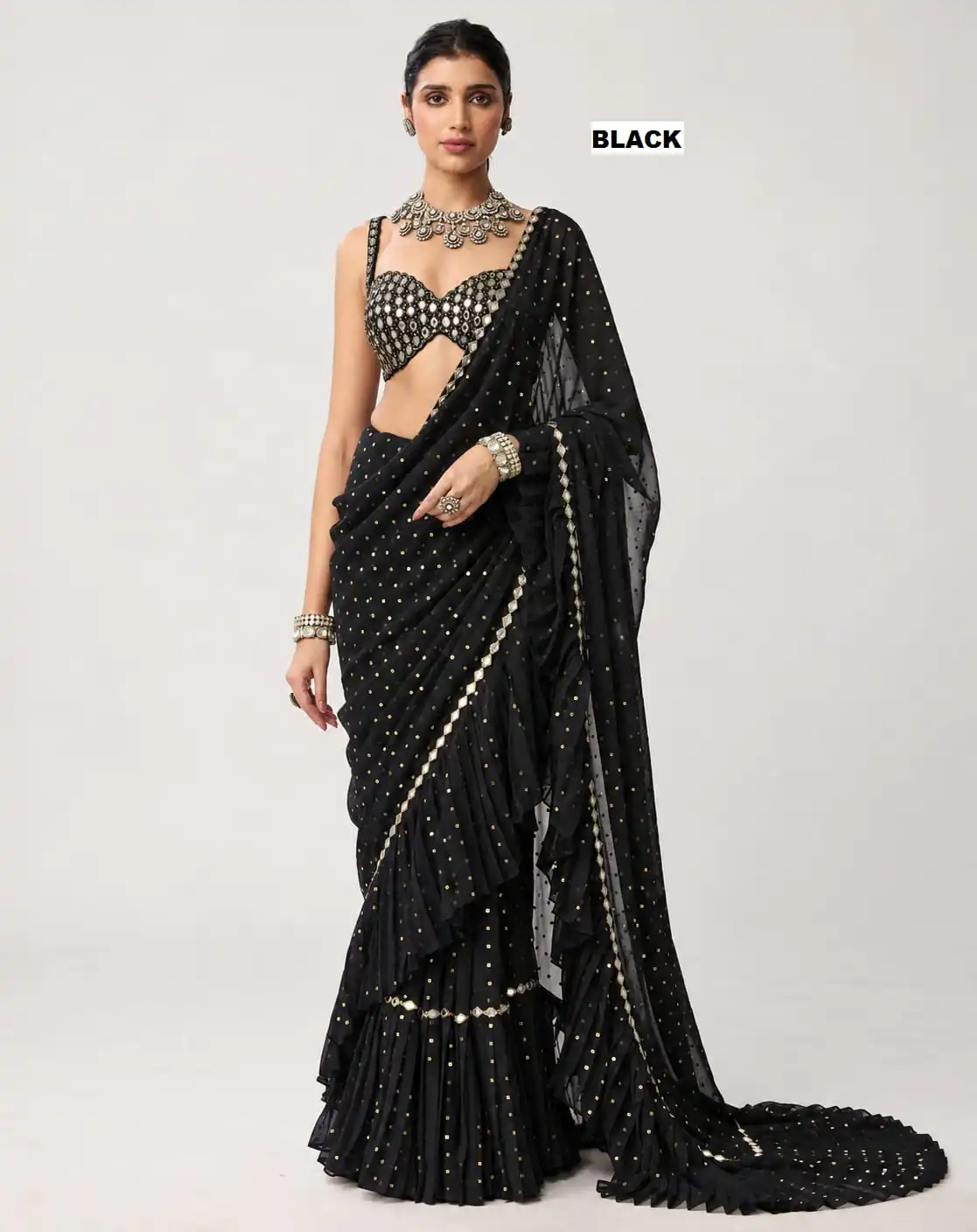 DF 3455 Black Color Faux Georgette Embroidery Sequins Work Saree Casual, Wedding, Festive, Events . Expected Delivery 4-6 Working Days @2199/- only | Bollywood Sarees, Creative Sarees, Designer Sarees, Embroidered Sarees, Ethnic Saree, Modern Digital sarees, Party Wear Sarees, Sarees