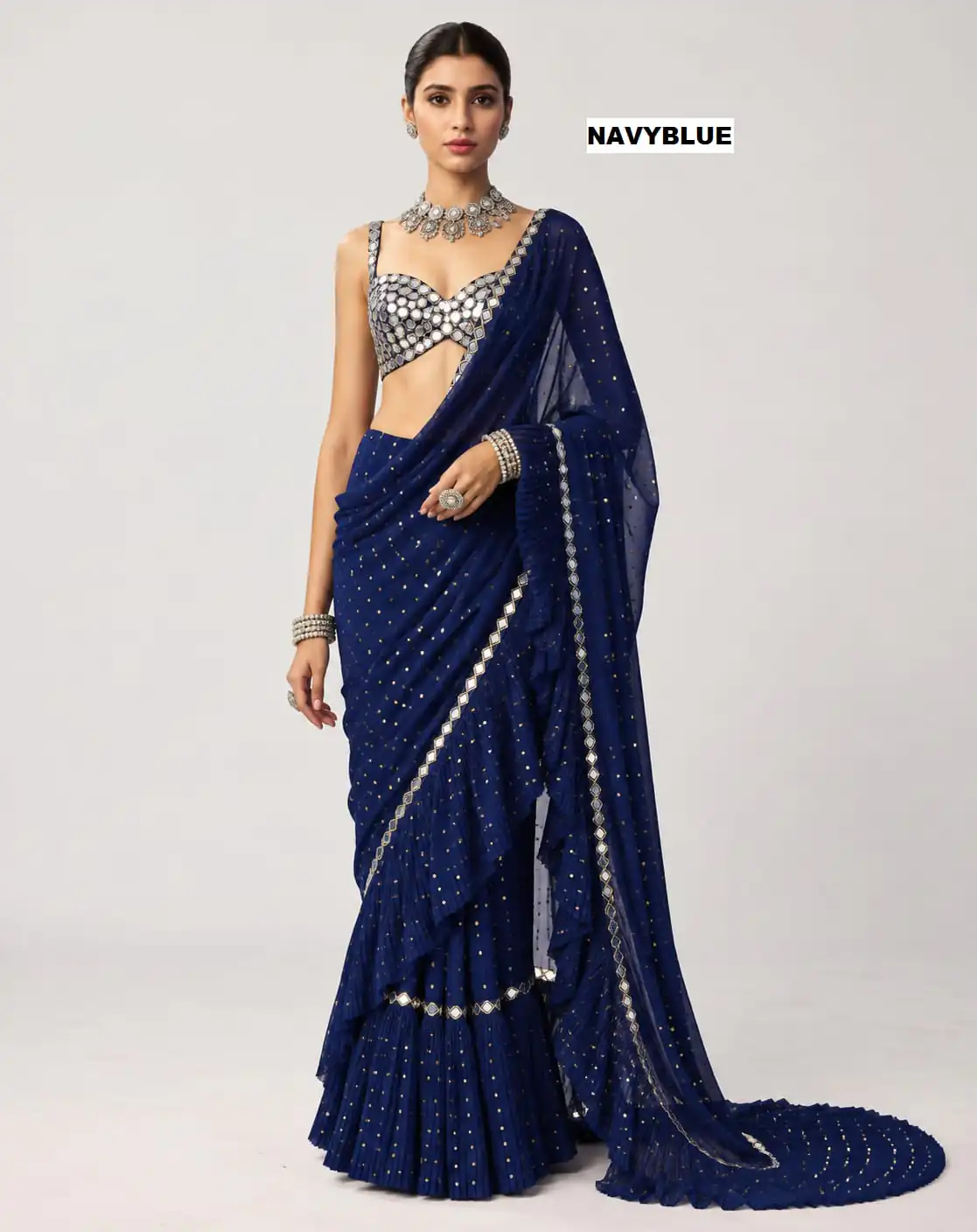 DF 3455 Navy Blue Color Faux Georgette Embroidery Sequins Work Saree Casual, Wedding, Festive, Events . Expected Delivery 4-6 Working Days @2199/- only | Bollywood Sarees, Creative Sarees, Designer Sarees, Embroidered Sarees, Ethnic Saree, Modern Digital sarees, Party Wear Sarees, Sarees