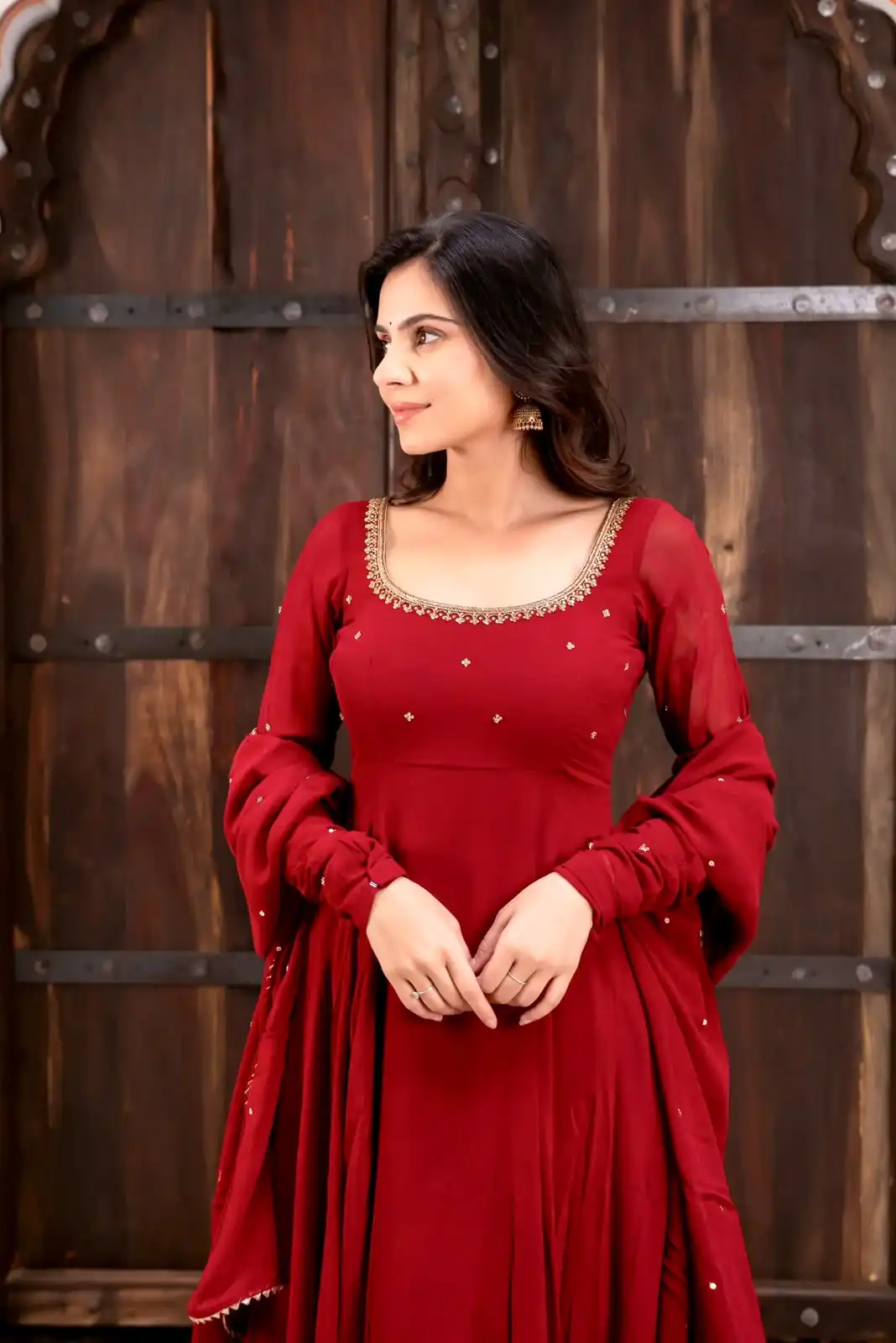 KD 1653 Red Faux Georgette Salwar Suit with Lace Work & Digital Print. Introductory Price ₹2349. Delivery 4-6 Working Days. Shop now. | Anarkali Suits, Bollywood Anarkali, Creative-Anarkali, Designer Anarkali, Embroidered Anarkali, Party Wear Anarkali