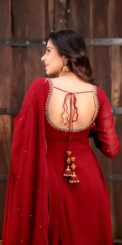 KD 1653 Red Faux Georgette Salwar Suit with Lace Work & Digital Print. Introductory Price ₹2349. Delivery 4-6 Working Days. Shop now. | Anarkali Suits, Bollywood Anarkali, Creative-Anarkali, Designer Anarkali, Embroidered Anarkali, Party Wear Anarkali