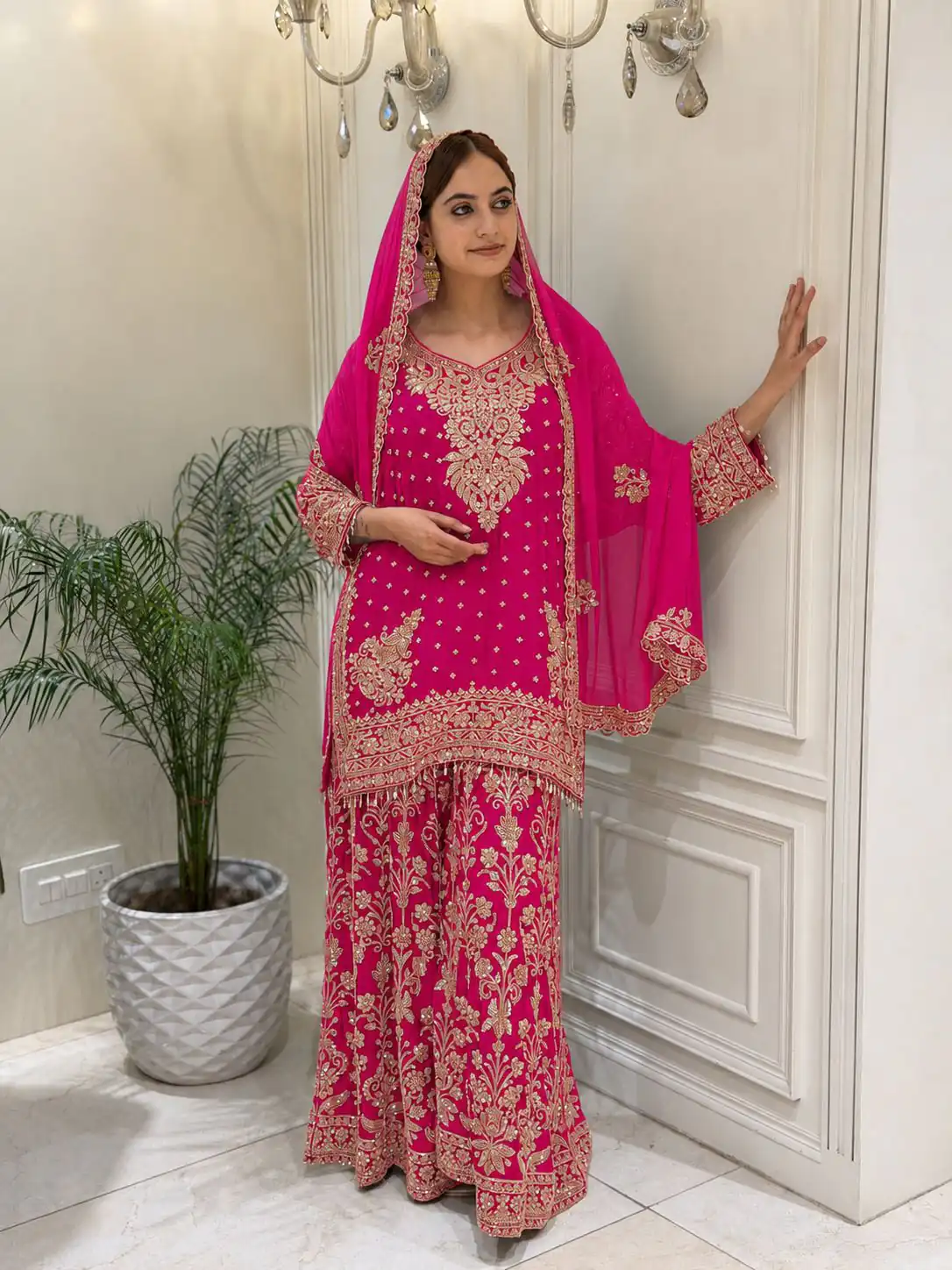 KF 1733 Pink Faux Georgette Salwar Suit with Mirror Work & Embroidery Work. Get it for ₹2849. Delivery 4-6 Working Days. Shop now. | Jump Suits, Straight Suits, Casual Suits, Creative suits, Designer Suits, Palazzo Suits, Party Wear Suits, Patiala Suits, Salwar suit