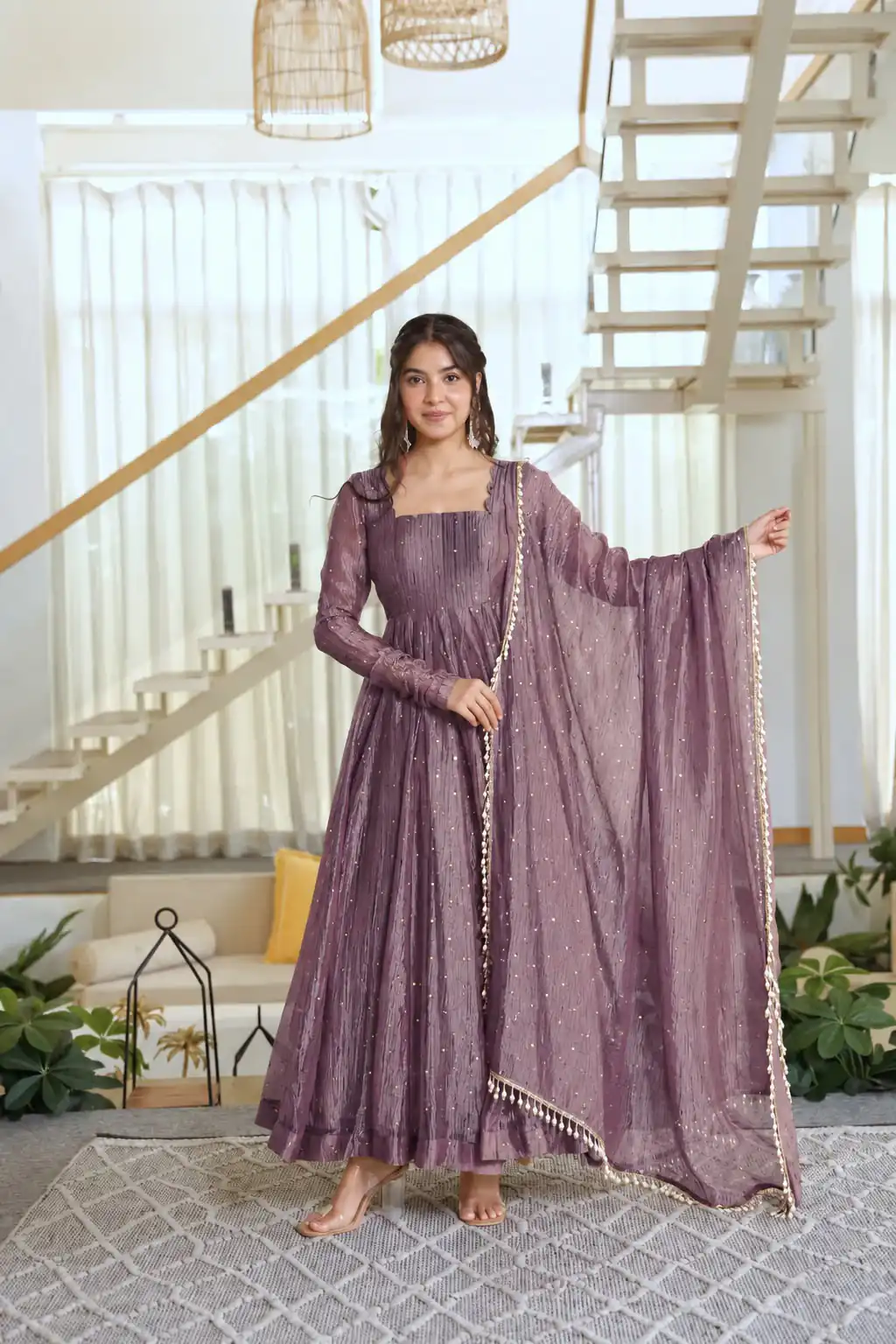 KD 1641 Lavender in Salsa Silk Embroidery Work & Sequins Work Gown . Get it for ₹2899. Delivery 4-6 Working Days. Online Shop now. | Bollywood Gowns, Creative Gowns, Designer Gowns, Embroidered Gowns, Gowns, Party Wear Gowns