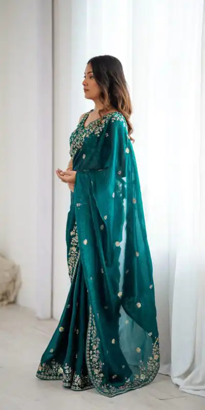 SP 89 Teal Color Fendy Silk Saree With Sequins Work. Wedding, Party, Festive, Events Get it for ₹1799. Delivery 4-6 Working Days. Online Best Shop now. | Bollywood Sarees, Creative Sarees, Designer Sarees, Embroidered Sarees, Ethnic Saree, Modern Digital sarees, Party Wear Sarees, Sarees