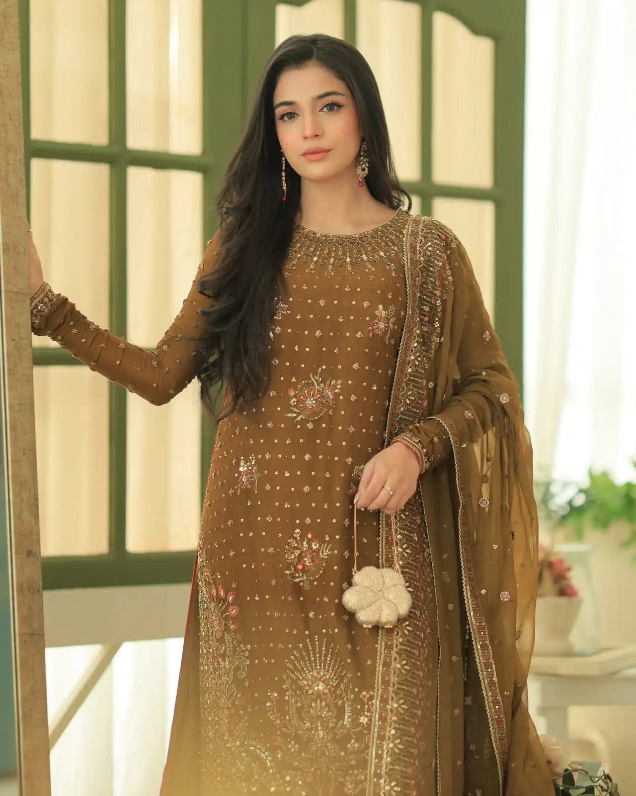 Shiny Brown Georgette Embroidery Work Salwar Suit - Image 5