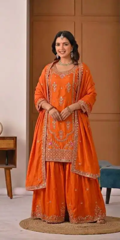 MD 3049 Orange in Color Natural Crepe Embroidery Work Salwar Suit . Affordable Price ₹2349. Delivery 4-6 Working Days. Shop now. | Jump Suits, Straight Suits, Casual Suits, Creative suits, Designer Suits, Palazzo Suits, Party Wear Suits, Patiala Suits, Salwar suit