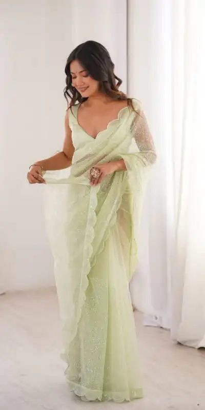 SP 90 Pista Soft Net Saree with Sequins Work & Embroidery Work. Available at ₹2299 only. Delivery 4-6 Working Days. Shop now. | Bollywood Sarees, Creative Sarees, Designer Sarees, Embroidered Sarees, Ethnic Saree, Modern Digital sarees, Party Wear Sarees, Sarees