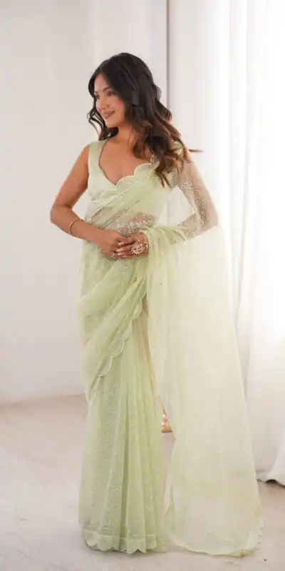 SP 90 Pista Soft Net Saree with Sequins Work & Embroidery Work. Available at ₹2299 only. Delivery 4-6 Working Days. Shop now. | Bollywood Sarees, Creative Sarees, Designer Sarees, Embroidered Sarees, Ethnic Saree, Modern Digital sarees, Party Wear Sarees, Sarees