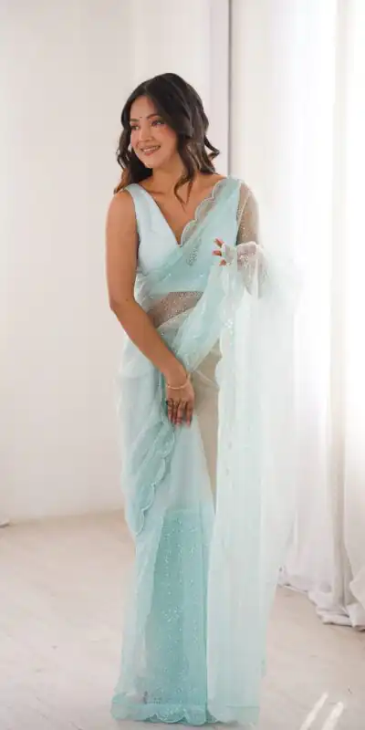 SP 90 Sky Blue Soft Net Saree with Sequins Work & Embroidery Work. Available at ₹2299 only. Delivery 4-6 Working Days. Shop now. | Bollywood Sarees, Creative Sarees, Designer Sarees, Embroidered Sarees, Ethnic Saree, Modern Digital sarees, Party Wear Sarees, Sarees