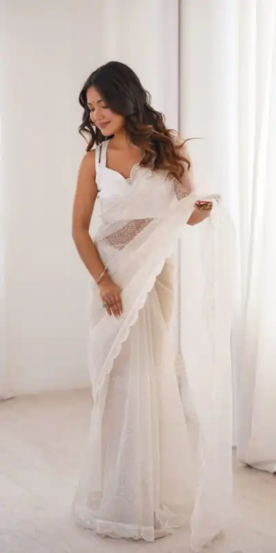 SP 90 White Soft Net Saree with Sequins Work & Embroidery Work. Available at ₹2299 only. Delivery 4-6 Working Days. Shop now. | Bollywood Sarees, Creative Sarees, Designer Sarees, Embroidered Sarees, Ethnic Saree, Modern Digital sarees, Party Wear Sarees, Sarees