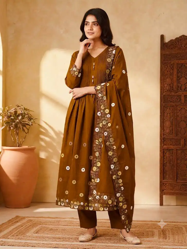 DIVA 181 Brown Mal Chanderi Salwar Suit Perfect for Wedding, Party, Baisakhi, Housewarming, Sangeet – Introductory Price ₹2299. Delivery 4-6 Working D | Jump Suits, Straight Suits, Casual Suits, Creative suits, Designer Suits, Palazzo Suits, Party Wear Suits, Patiala Suits, Salwar suit