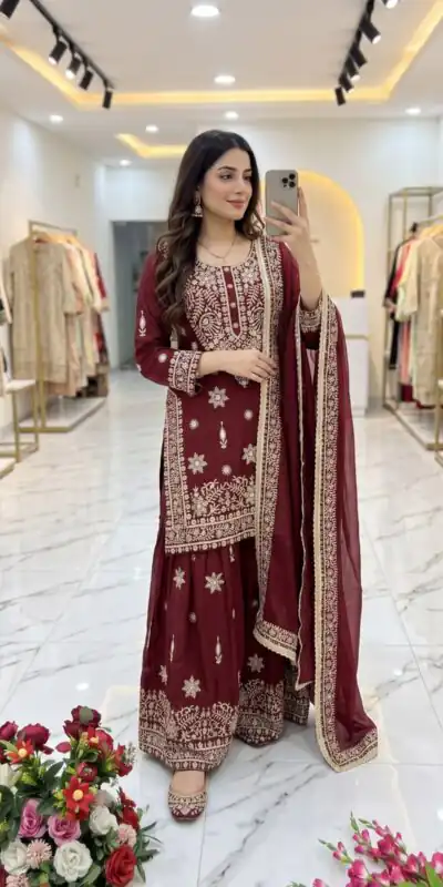 WW 1243 Maroon NC Zimmy Silk Salwar Suit Perfect for Wedding, Party, Baby Shower, Festival Celebrations, Pongal – . Grab it for ₹2449. Delivery 4-6 Worki | Jump Suits, Straight Suits, Casual Suits, Creative suits, Designer Suits, Palazzo Suits, Party Wear Suits, Patiala Suits, Salwar suit