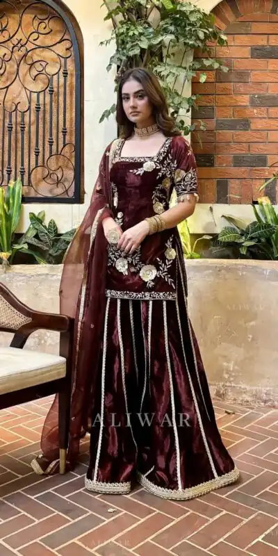 MD 3028 Maroon Viscose Velvet Salwar Suit with Embroidery Work & Lace Work. Grab it for ₹2349. Delivery 4-6 Working Days. Shop now. | Jump Suits, Straight Suits, Casual Suits, Creative suits, Designer Suits, Palazzo Suits, Party Wear Suits, Patiala Suits, Salwar suit
