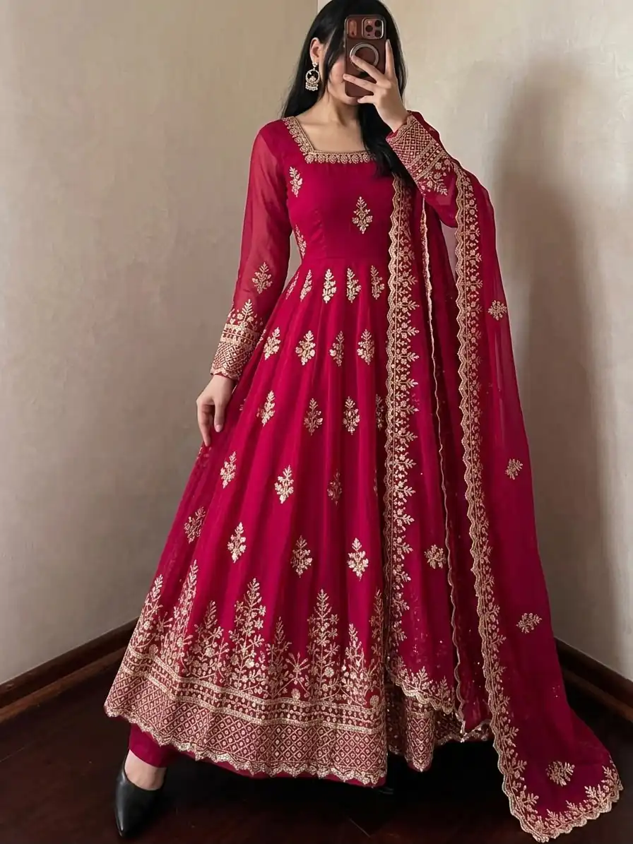 NSR 918 Pink Fendy Silk Gown with Embroidery Work & Sequins Work. Special Price ₹2399. Delivery 4-6 Working Days. Shop now. | Bollywood Gowns, Creative Gowns, Designer Gowns, Embroidered Gowns, Gowns, Party Wear Gowns