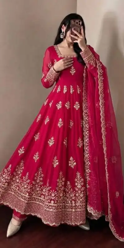 NSR 918 Pink Fendy Silk Gown with Embroidery Work & Sequins Work. Special Price ₹2399. Delivery 4-6 Working Days. Shop now. | Bollywood Gowns, Creative Gowns, Designer Gowns, Embroidered Gowns, Gowns, Party Wear Gowns