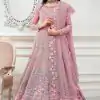 Pleasing Light Orange Color Butterfly Net With Multi Work Anarkali