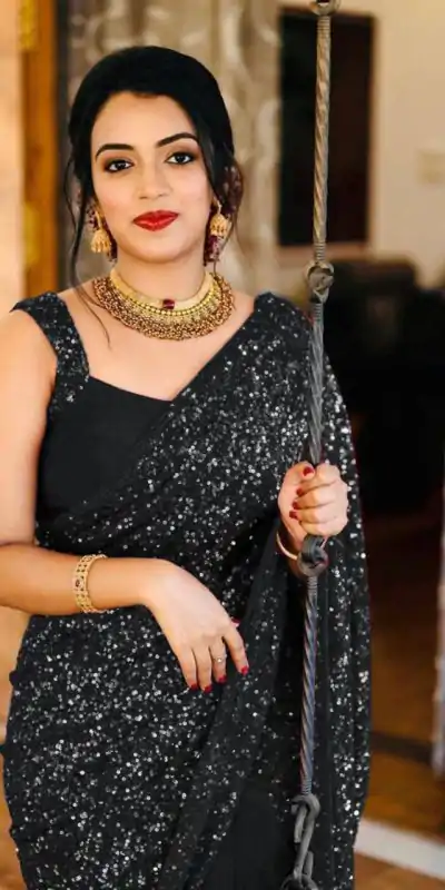 Party Wear Black Color Georgette Sequence Work Saree For Women's