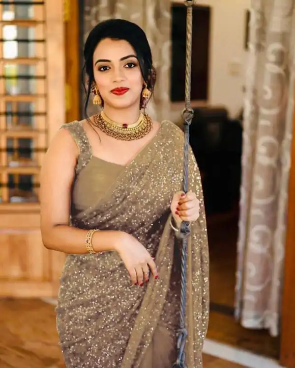 Party Wear Grey Color Georgette Sequence Work Saree For Women's