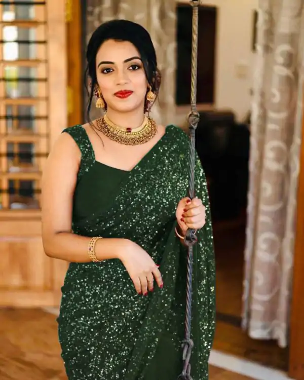 Party Wear Green Color Georgette Sequence Work Saree For Women's