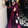 Ravishing Dark Purple Color Heavy Sequence Work Party Wear Saree
