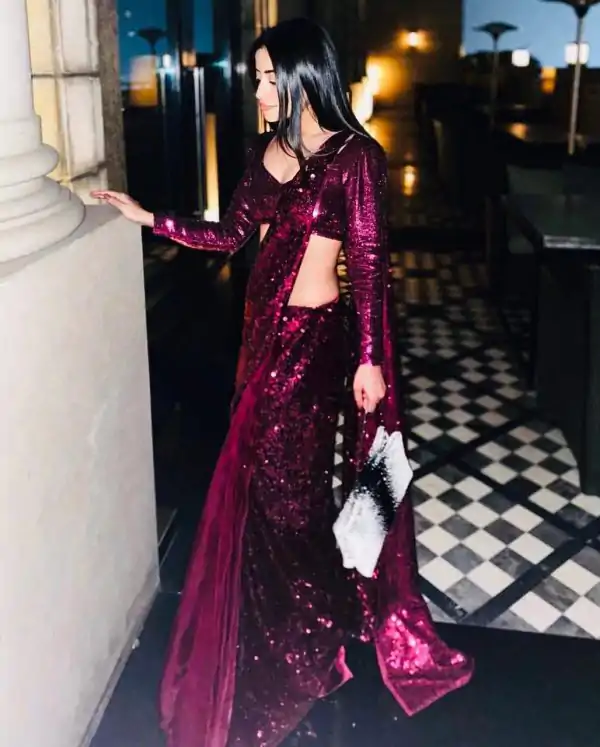 Ravishing Dark Purple Color Heavy Sequence Work Party Wear Saree