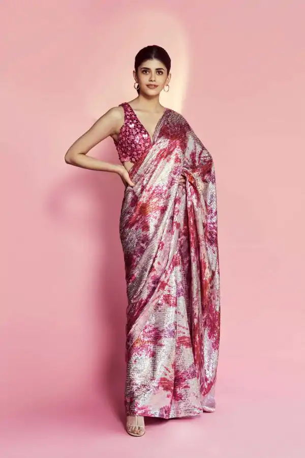 Glamorous Sanjana Sanghi In Pink Color Trending Sequence Saree