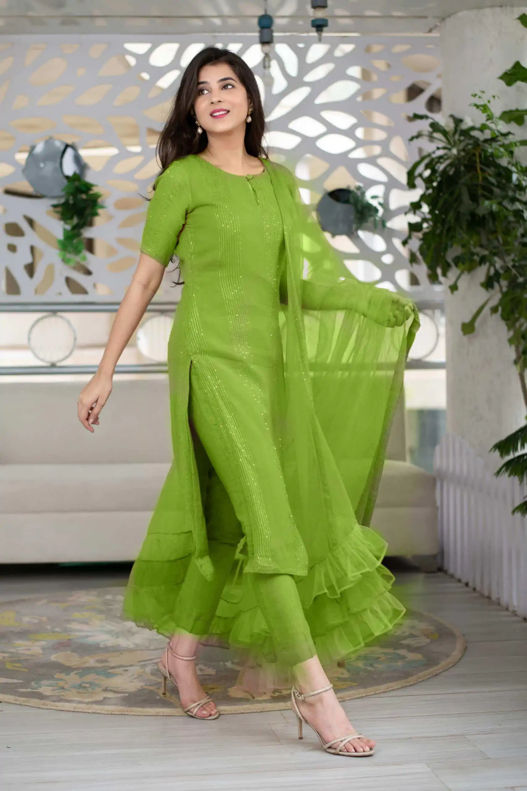 Glorious Green Color Heavy Rayon Sequence Work Designer Salwar Suit