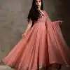 Stunning Orange Color Embroider With Sequence Work Gown