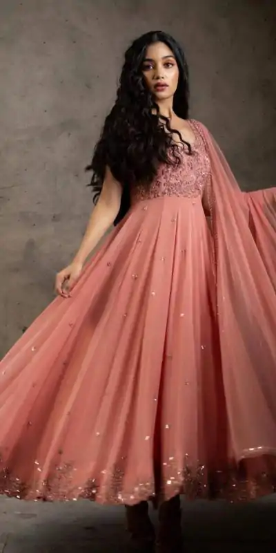 Stunning Orange Color Embroider With Sequence Work Gown