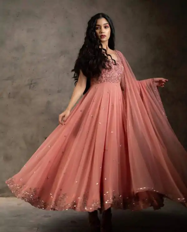 Stunning Orange Color Embroider With Sequence Work Gown