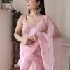 Dazzling Baby Pink Color Original Organza With Real Mirror Designer Saree