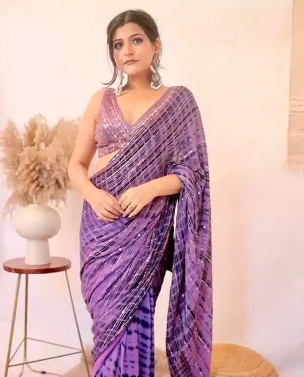 Dazzling Purple Color Heavy Sequence Work Saree