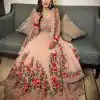 Women's Orange Color Full Sequence Diamond Work Party Wear Gown