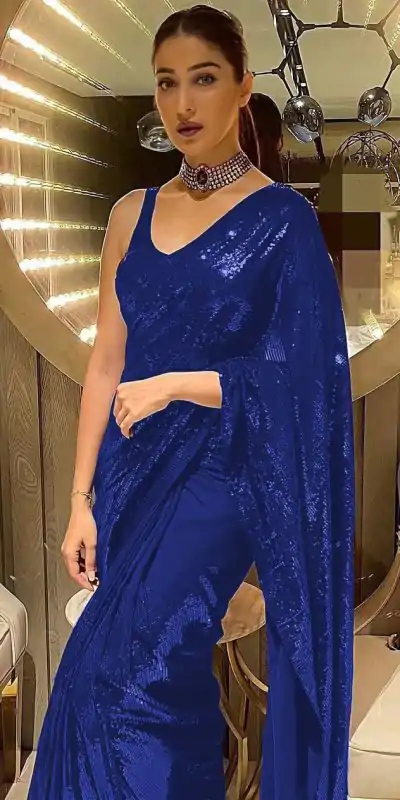 Stunning Blue Color Fancy Sequence Work Party Wear Sarees