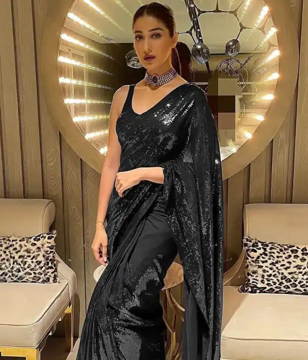 Stunning Black Color Fancy Sequence Work Party Wear Sarees