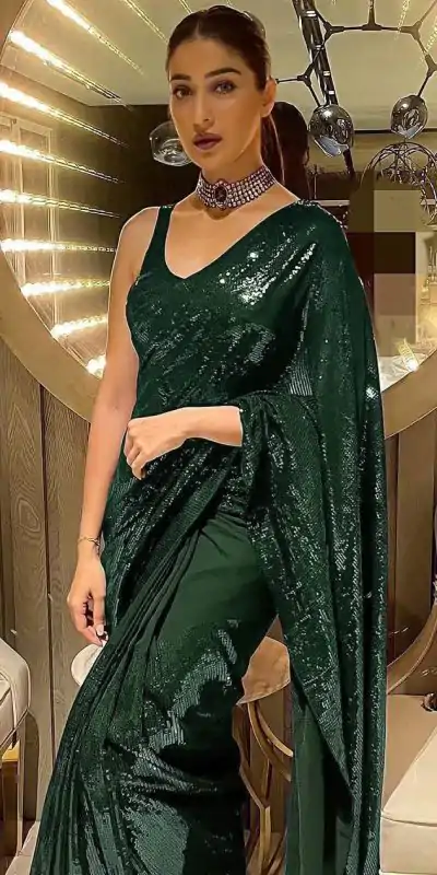 Stunning Green Color Fancy Sequence Work Party Wear Sarees
