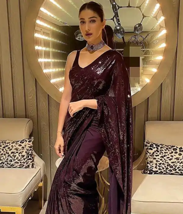 Stunning Purple Color Fancy Sequence Work Party Wear Sarees