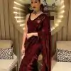 Stunning Red Color Fancy Sequence Work Party Wear Sarees
