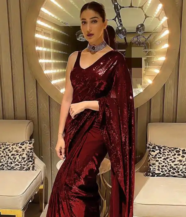 Stunning Red Color Fancy Sequence Work Party Wear Sarees