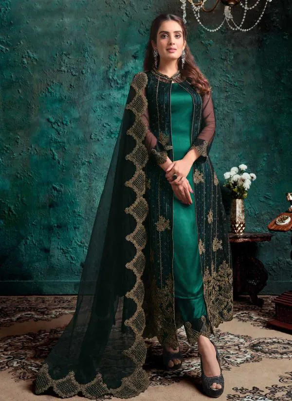 Beauteous Green Color Heavy Multi Hand Work Bridal Salwar Suit