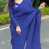 Women's Party Wear Superb Blue Color Pleating Work Saree