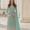 Adorable Light Green Color Butterfly Net And Embroidery Work Sharara