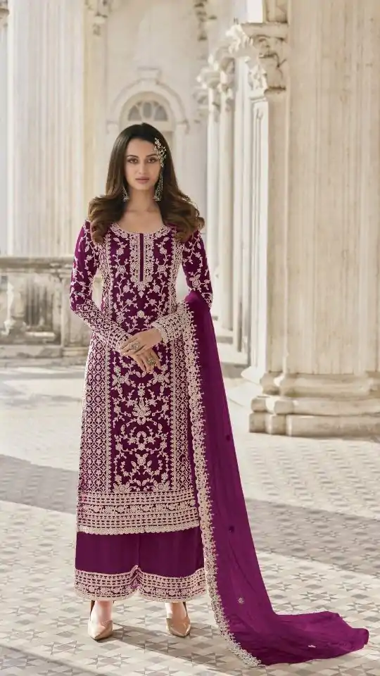 Adorable Purple Color Butterfly Net And Embroidery Work Sharara