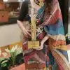 Beautiful Multi Color Digital Print Work Crush Pleated Saree