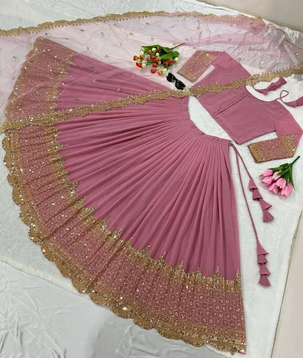 Beautiful Pink Color Georgette With Embroidery Sequence Work Lehenga Choli