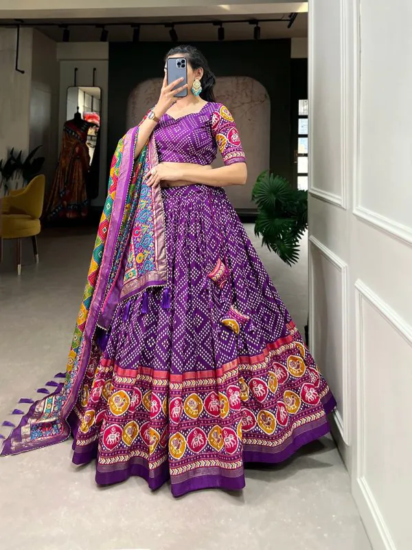 Angelic Purple Color Tussar Silk With Heavy Tassels patola printed  Lehenga Choli