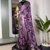 Perfect Purple Color  Dola Silk Printed With Zari Border Saree
